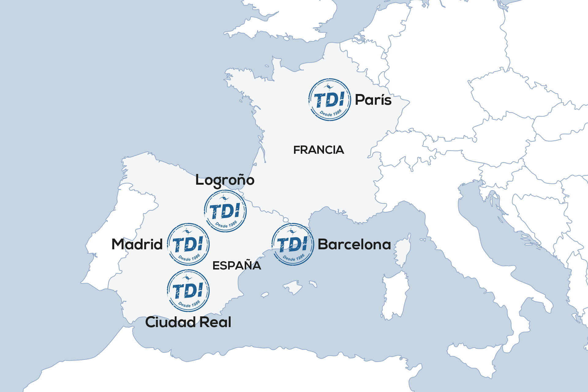 Mapa de los puntos de Asistencia Técnica del Equipo del Servicio Técnico de TDI