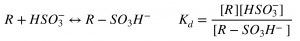 Si se denomina R al compuesto con el cual el ion bisulfito se une, podemos escribir el equilibrio químico y su correspondiente constante de disociación Kd (notar que es la inversa de la constante de unión).